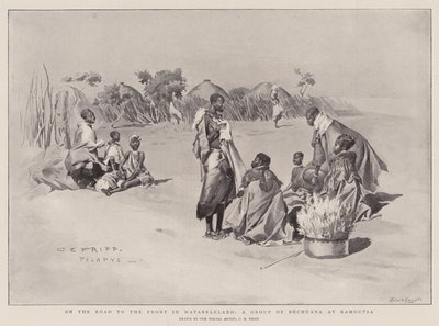 Sulla strada per il fronte in Matabeleland, un gruppo di Bechuana a Ramoutsa da Charles Edmund Brock